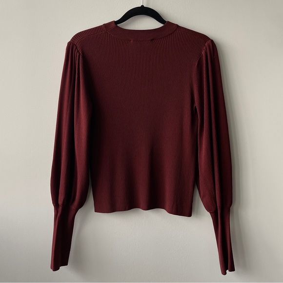 ZARA Knit Ribbed Crew Neck Shirt with Balloon Sleeves (lightly worn) - Picture 4 of 5